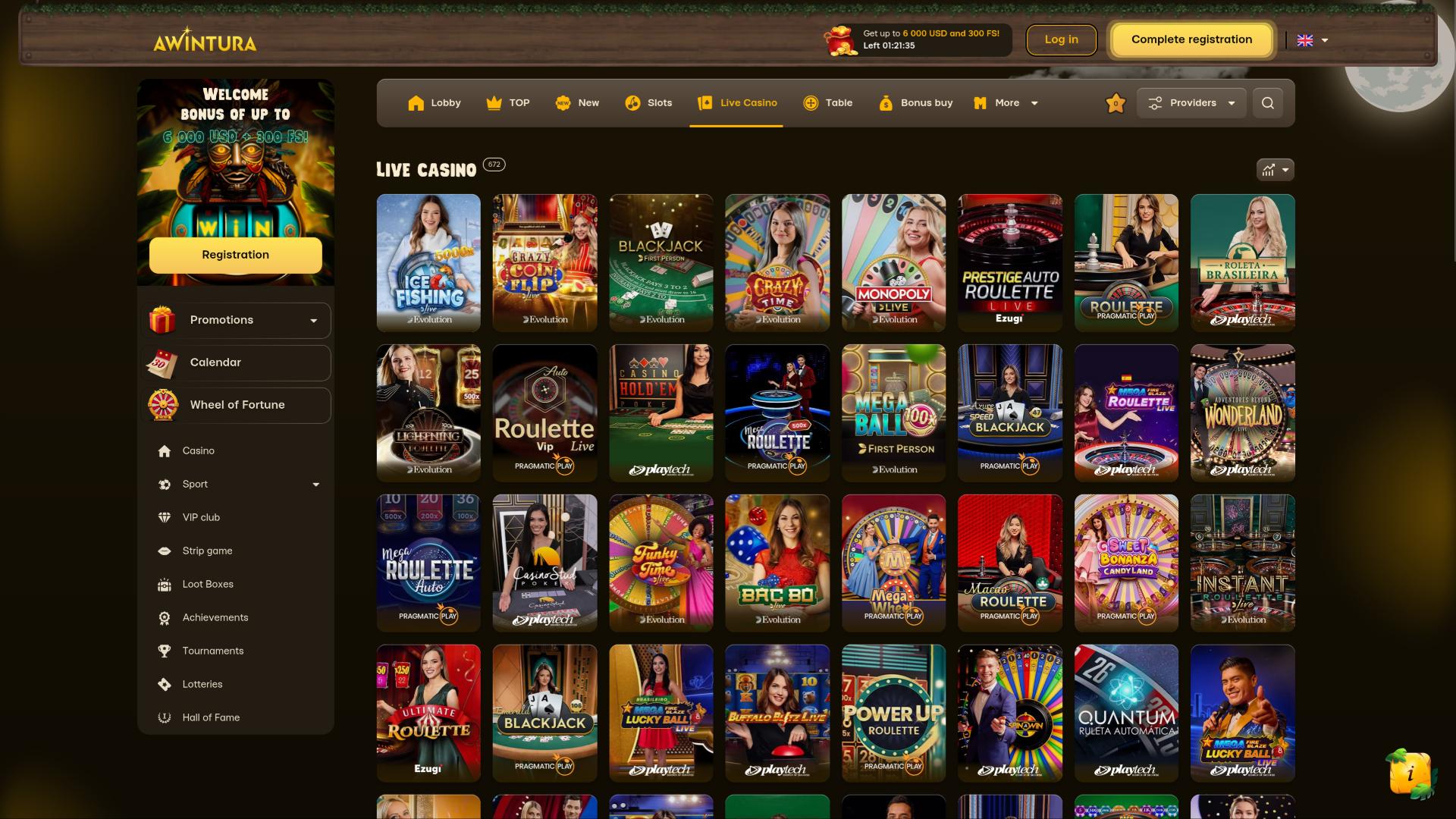Page de croupiers en direct du casino Awintura