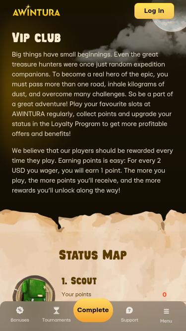 Page mobile VIP du casino Awintura