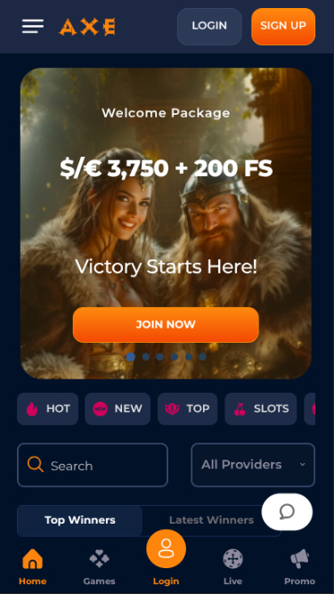 Axe Casino Mobile Homepage
