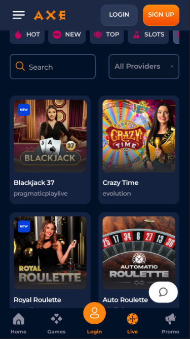 Axe Casino Mobile Live Dealer