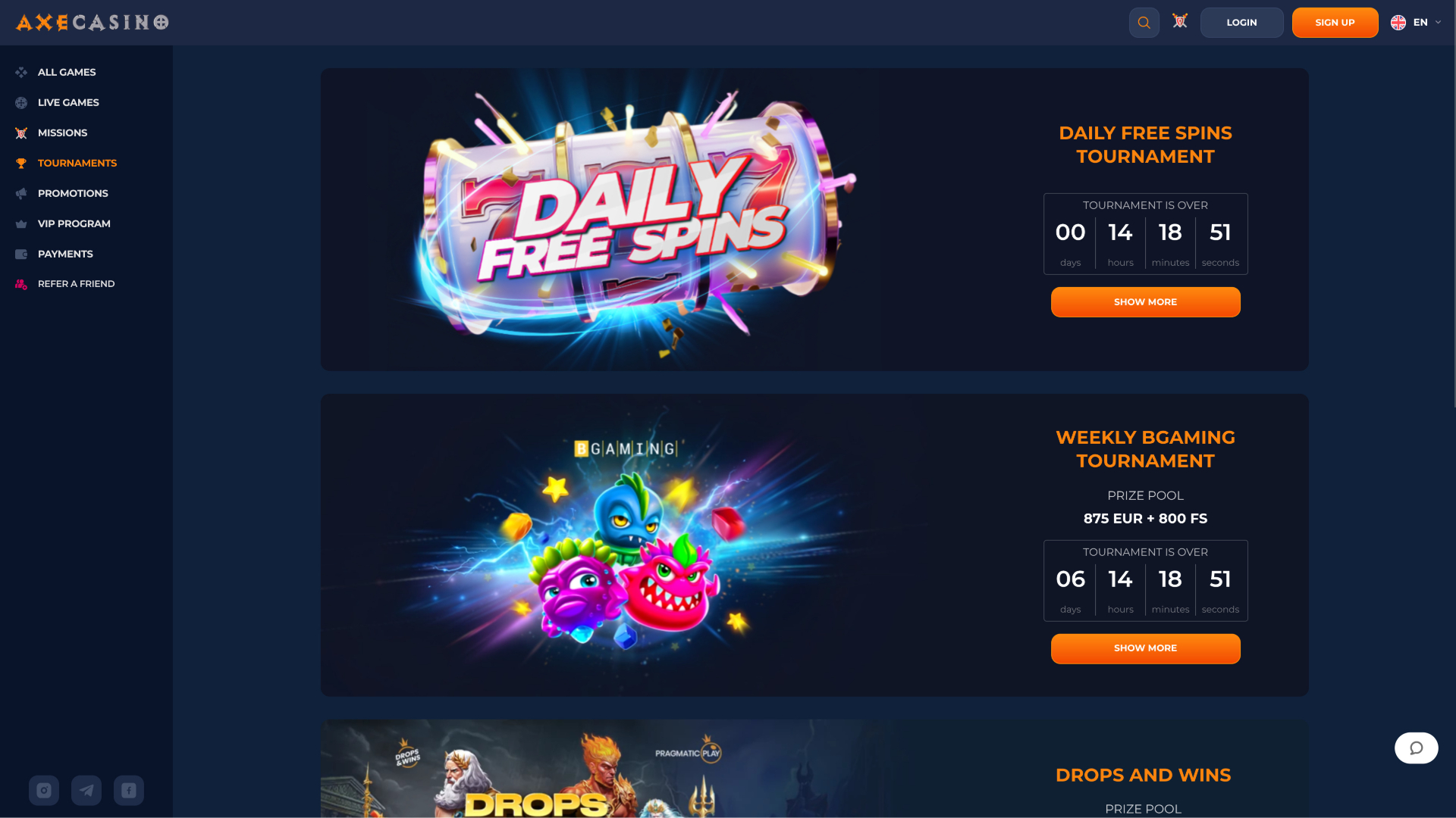 Axe Casino Desktop Tournaments