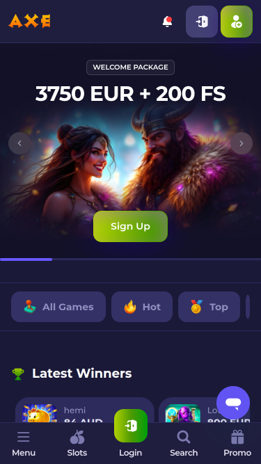 Axe Casino Mobile Homepage