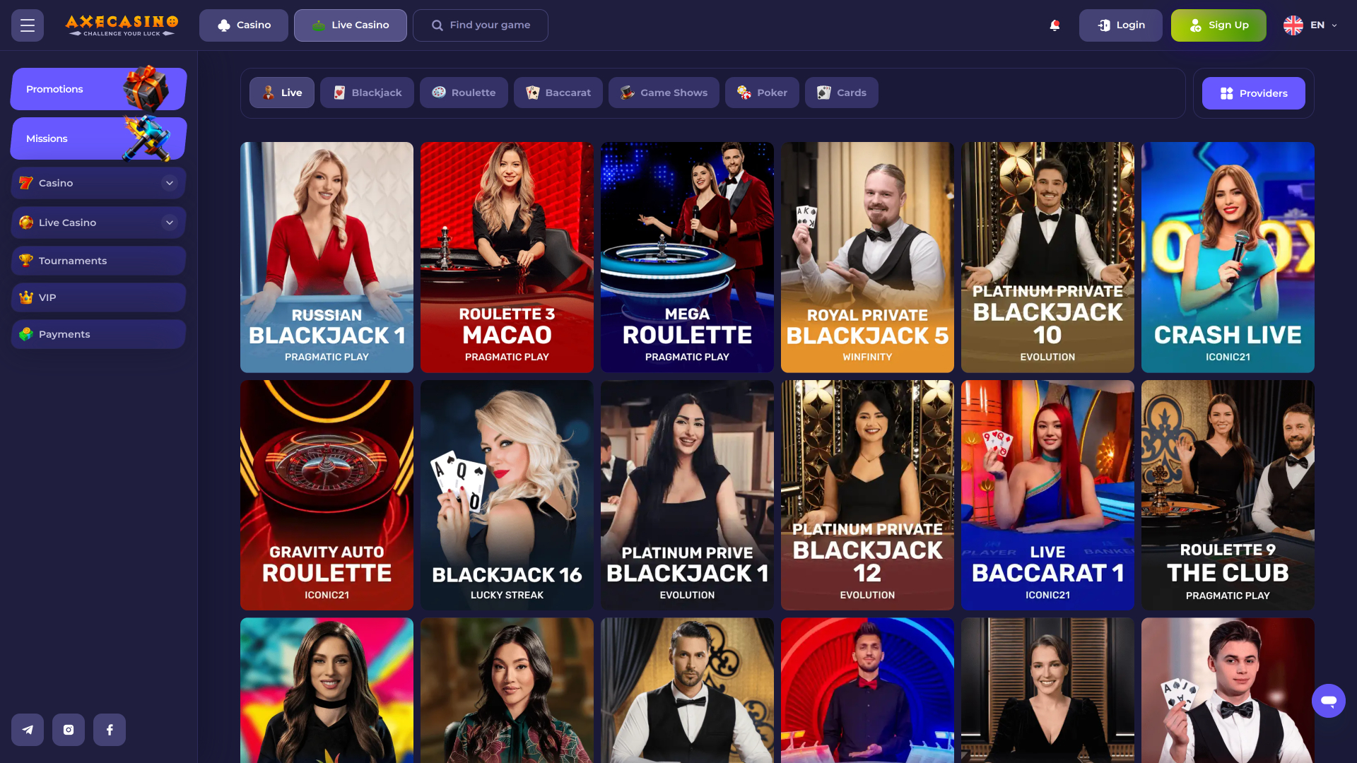 Axe Casino Desktop Live Dealer
