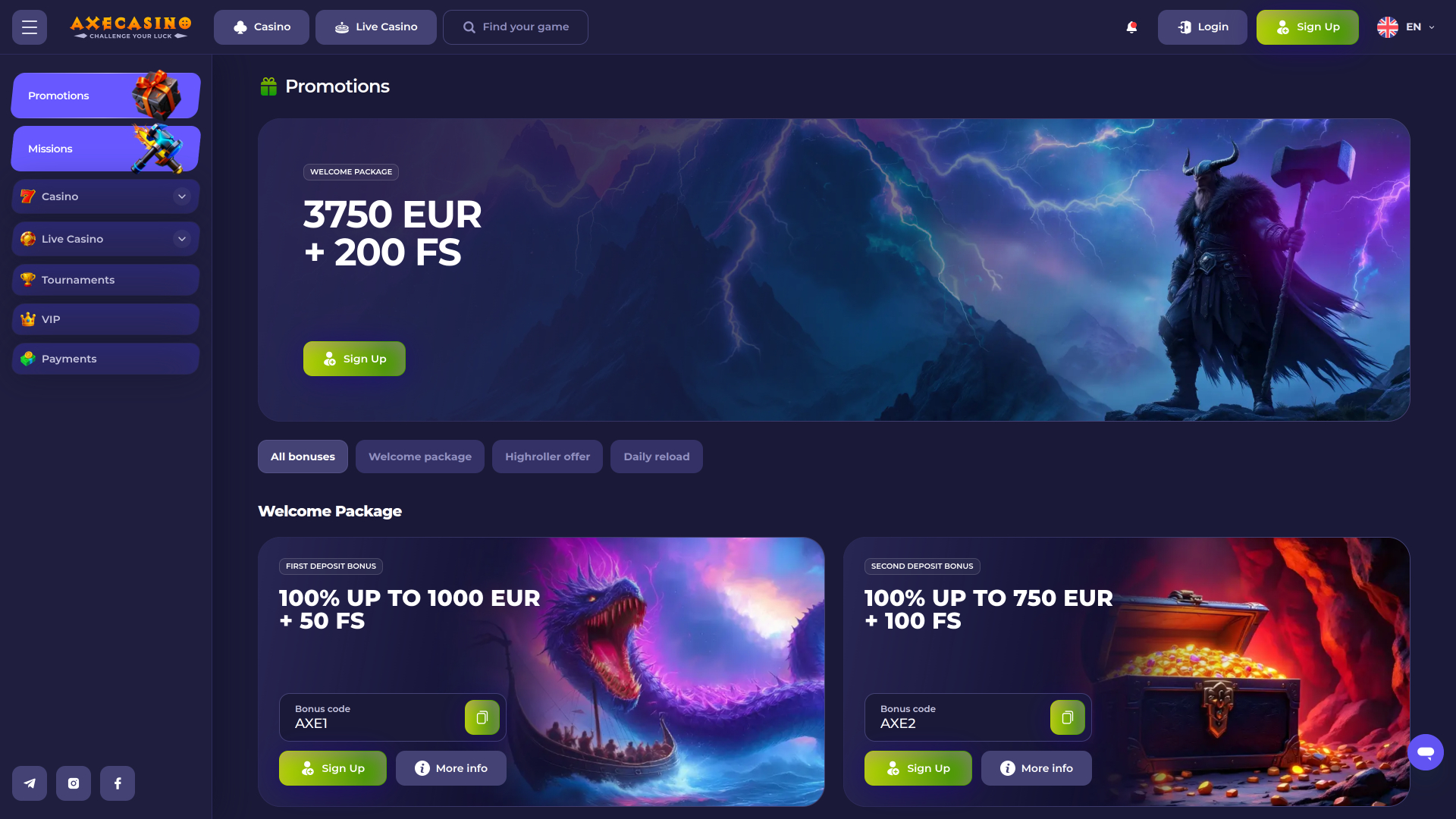 Axe Casino Desktop Promotions