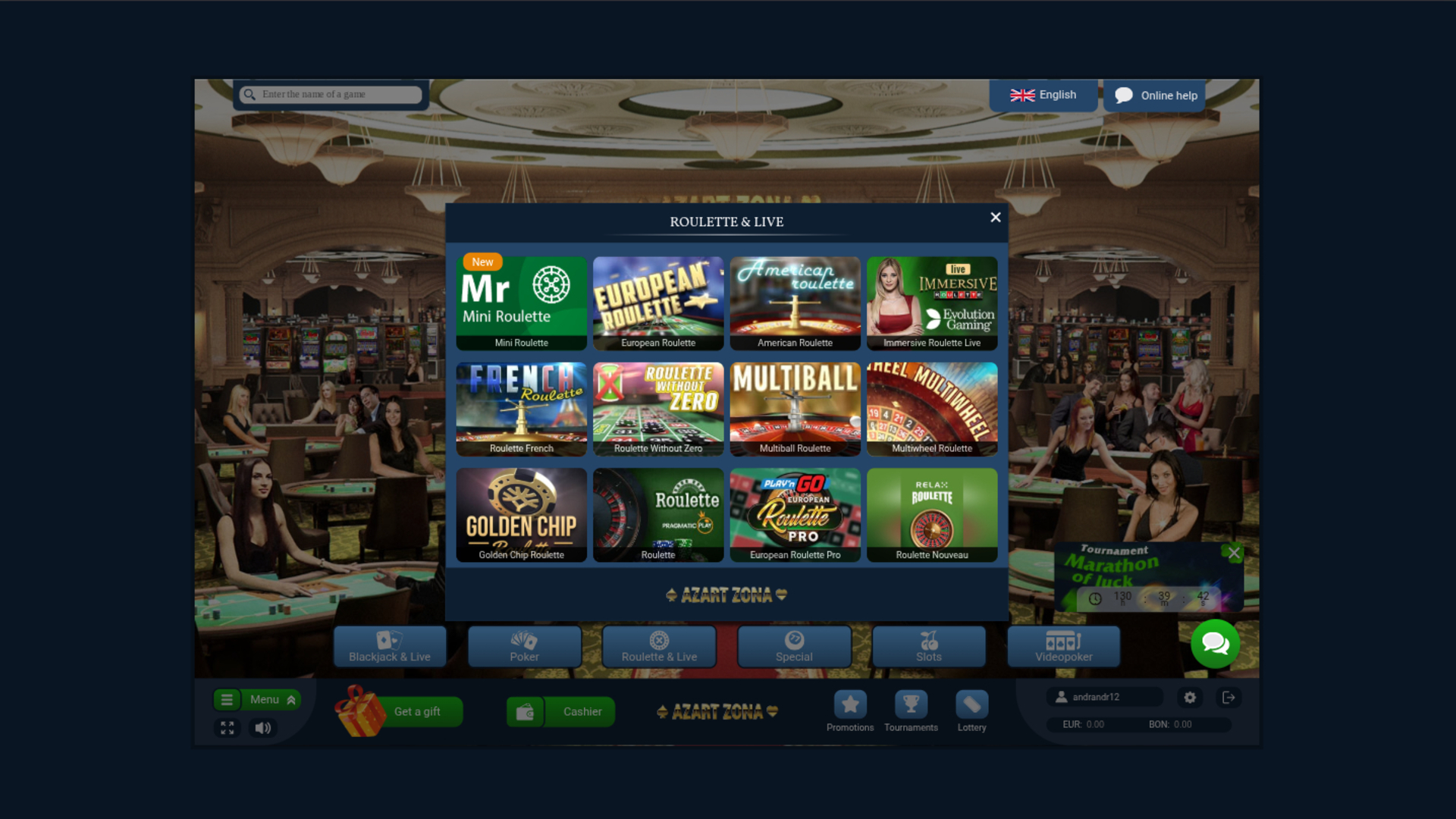 Azart Zona Casino Desktop Live Dealer