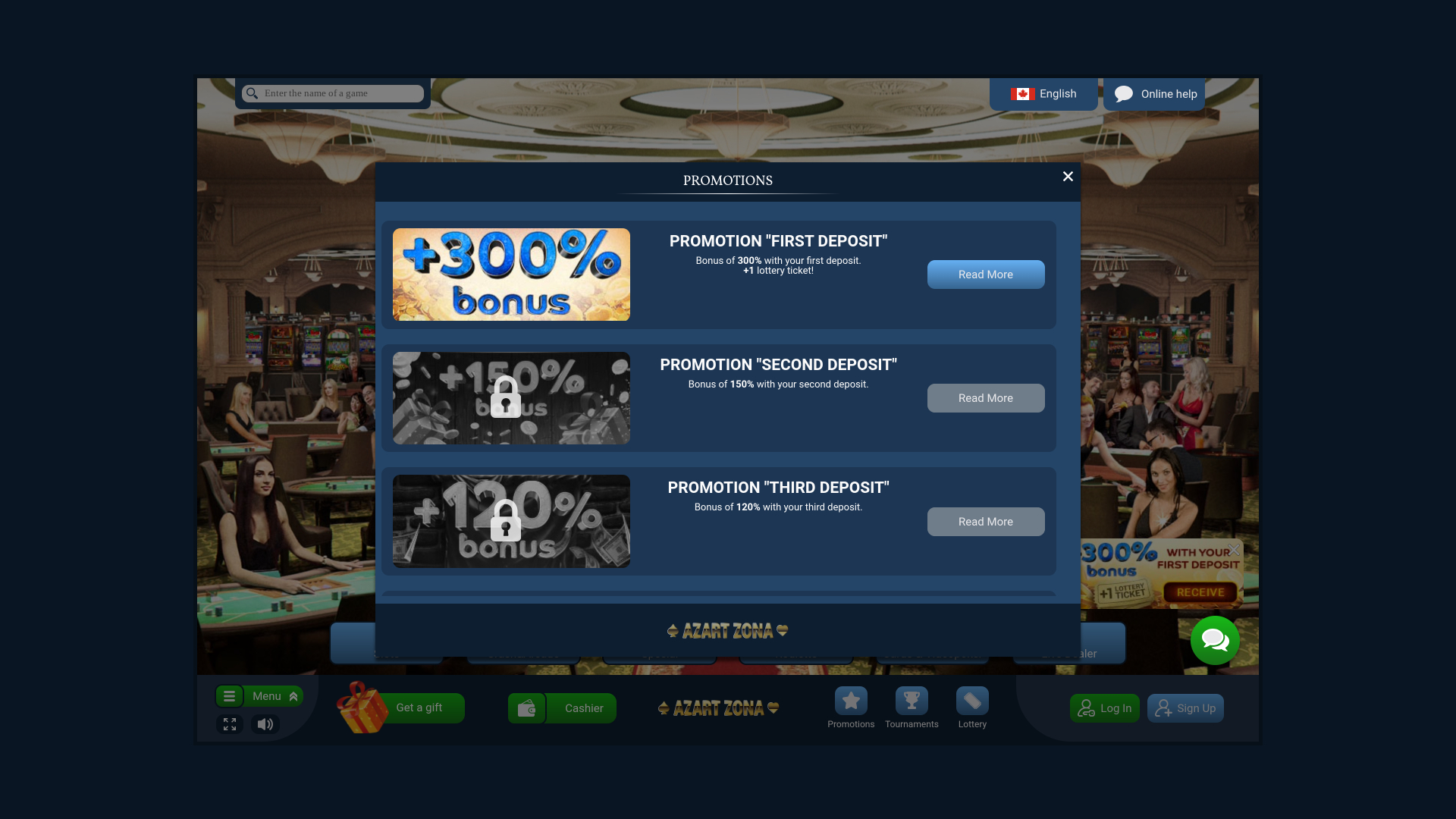 Promociones de escritorio de Azart Zona Casino