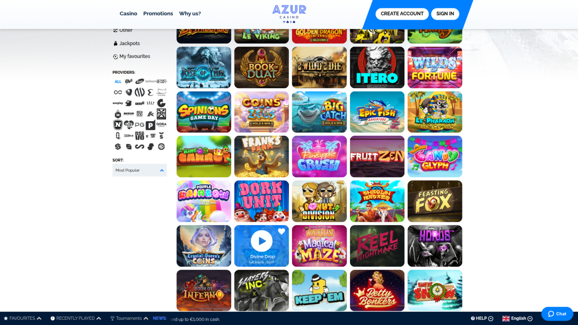 Desarrolladores de juegos de escritorio de Azur Casino