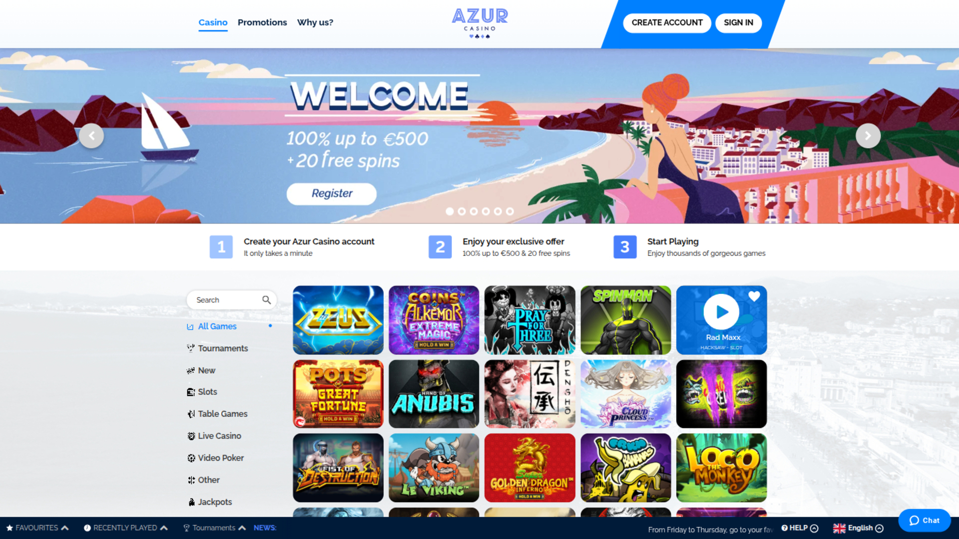 Juegos de escritorio de Azur Casino