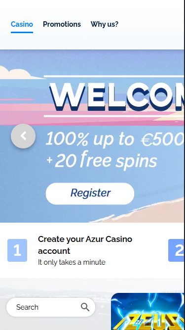 Página de inicio móvil de Azur Casino