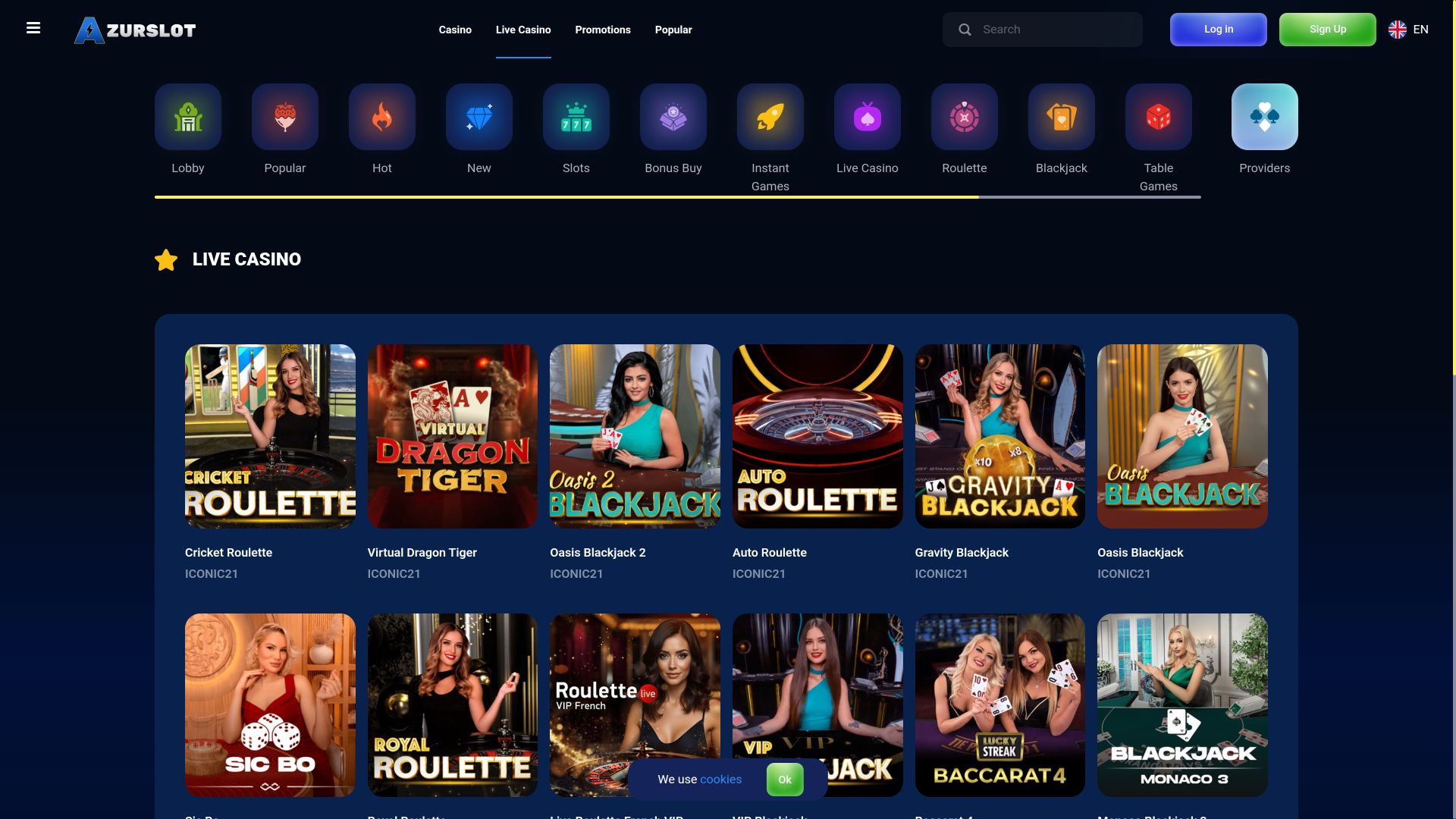 Azur Slot Casino Live-Dealer Desktop