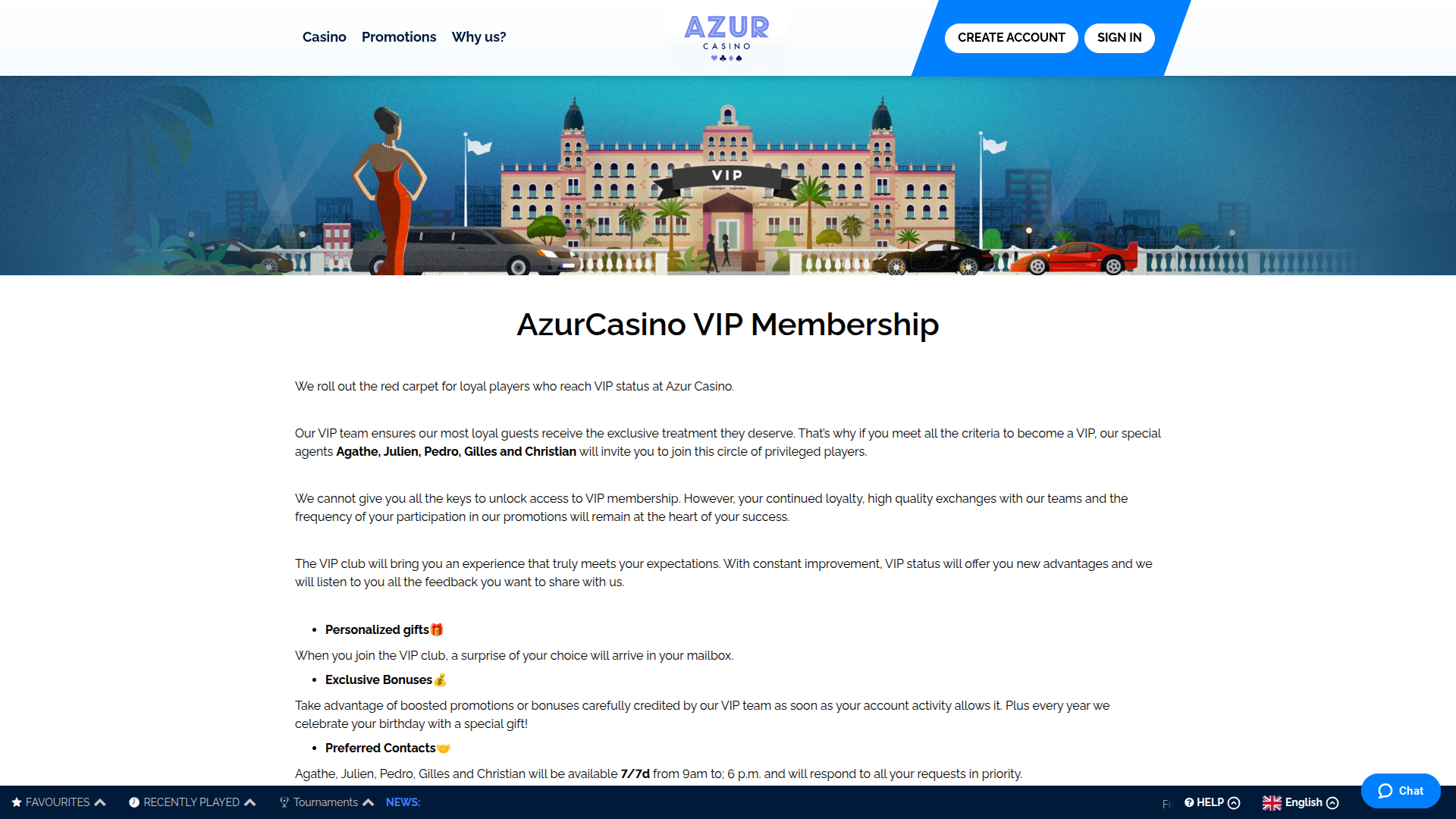 Programa VIP de Escritorio de Azur Casino