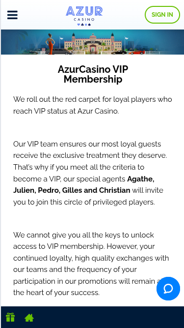 Programa VIP Móvil de Azur Casino