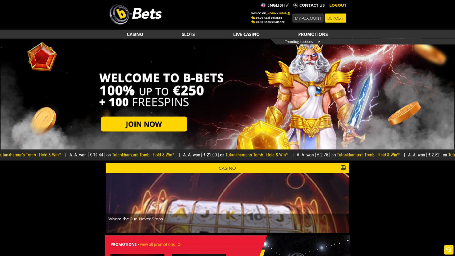 Page d'accueil de bureau de b-Bets Casino