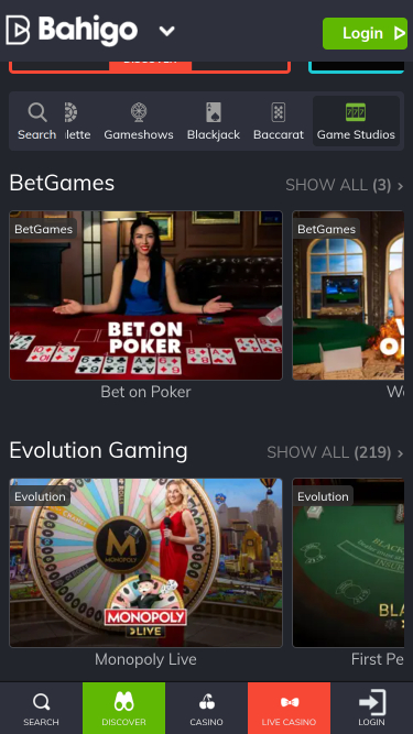 Мобильные разработчики игр Bahigo Casino