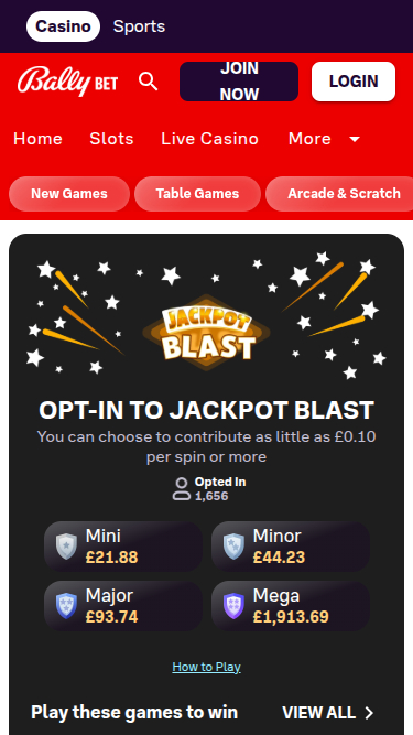 Jackpot mobile de Bally Casino