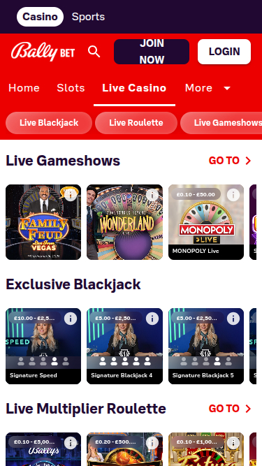 Croupier en direct mobile de Bally Casino