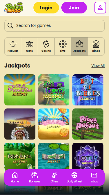 Jackpot mobile de Balmy Bingo