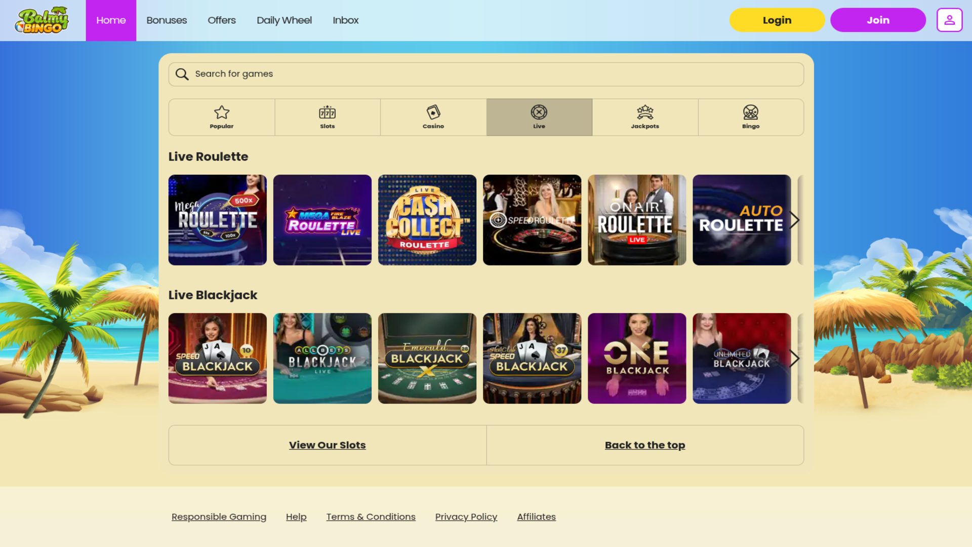 Croupier en direct sur bureau de Balmy Bingo