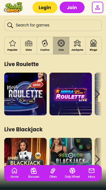 Croupier en direct mobile de Balmy Bingo