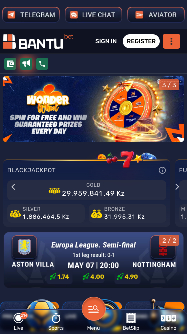 BantuBet Casino Mobile Homepage