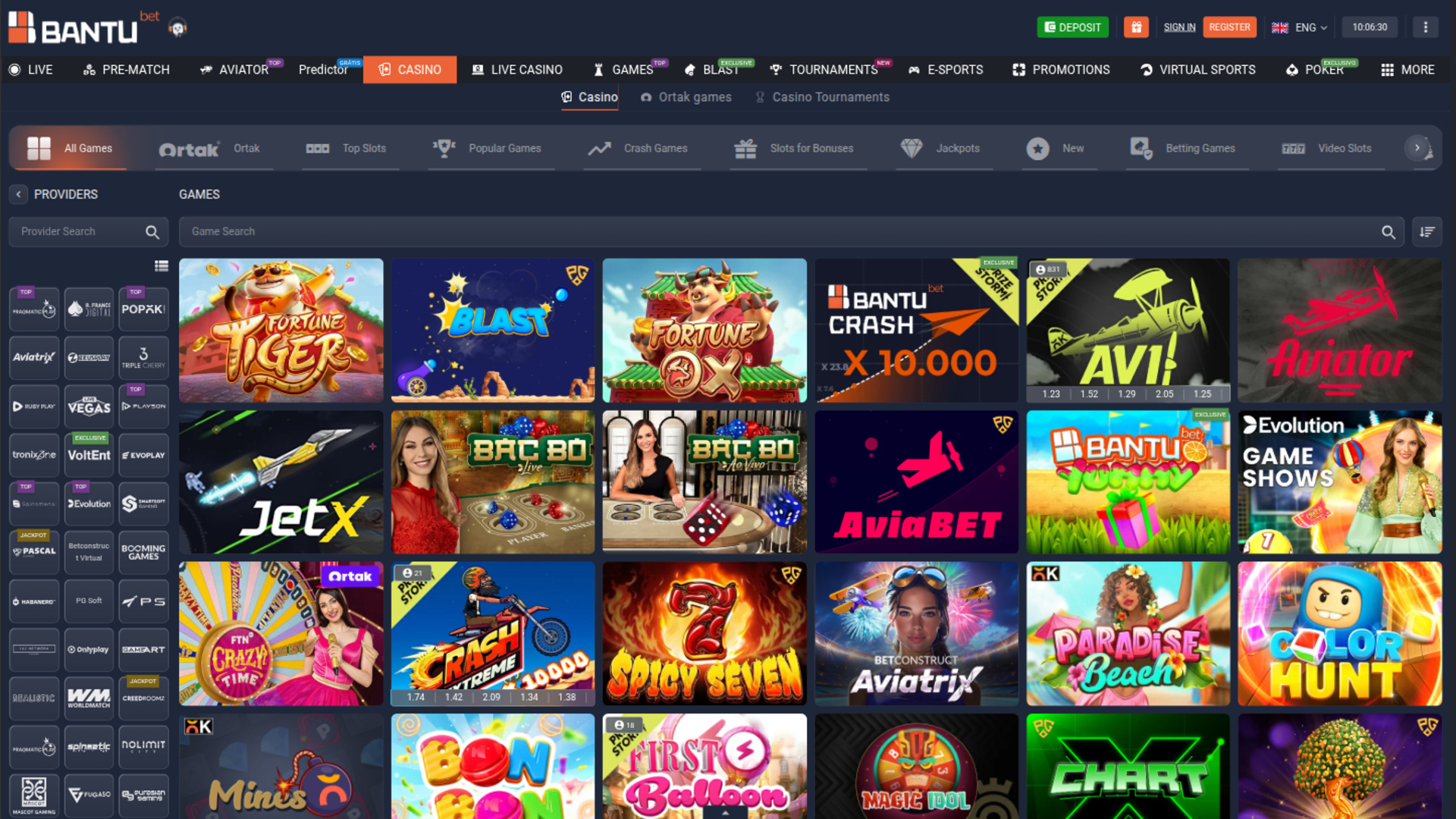 Développeurs de jeux de BantuBet Casino sur ordinateur