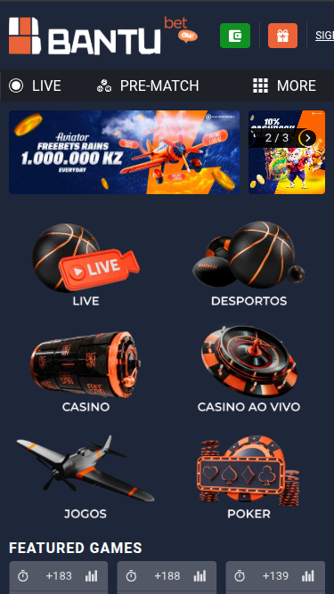 Page d’accueil mobile de BantuBet Casino