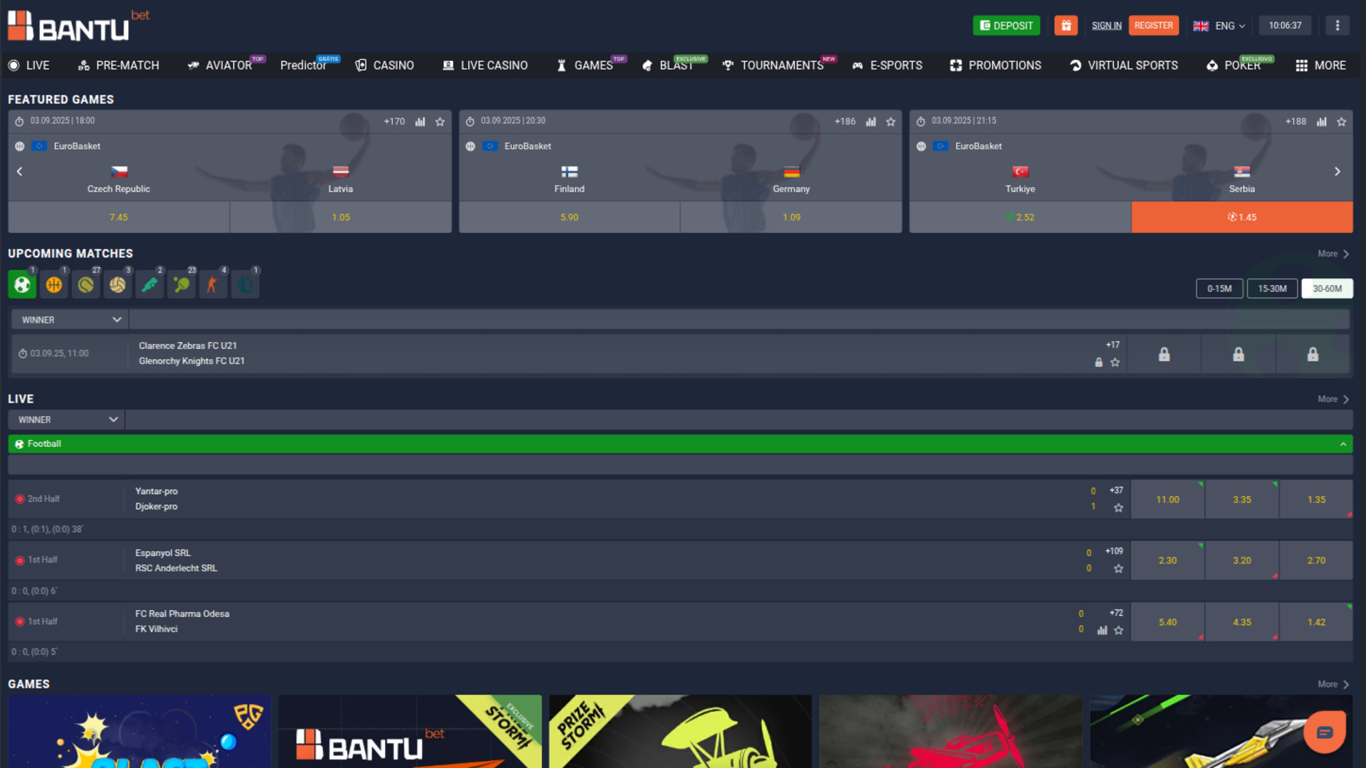 Sports de BantuBet Casino sur ordinateur