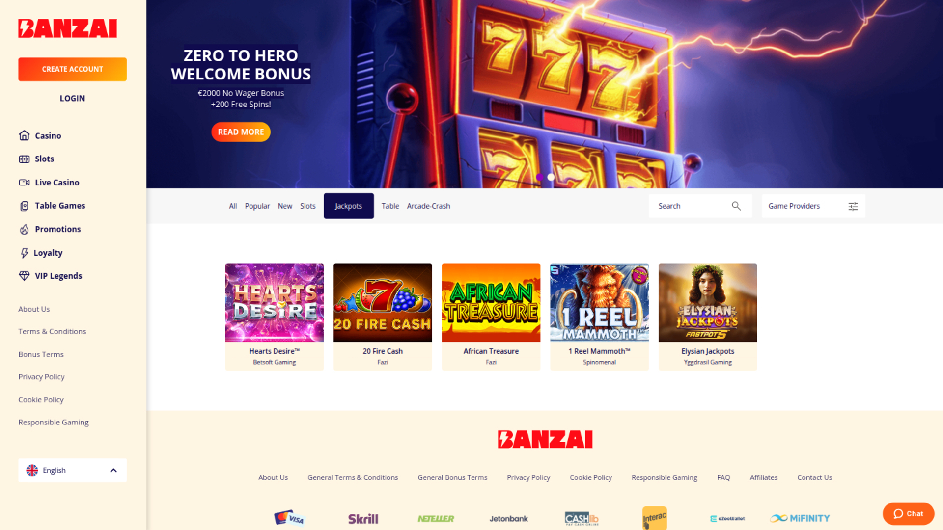 Jackpot de Banzai Casino sur ordinateur