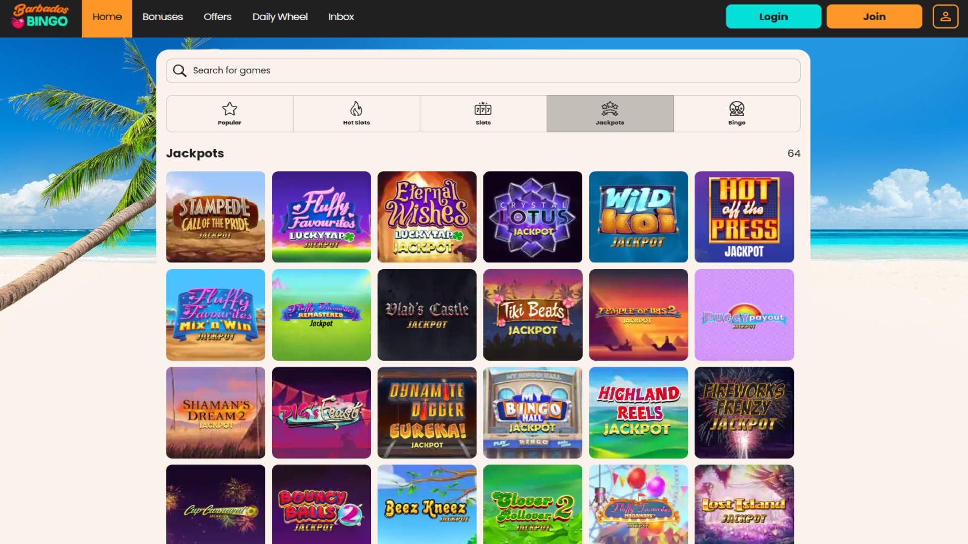 Jackpot desktop di Barbados Bingo