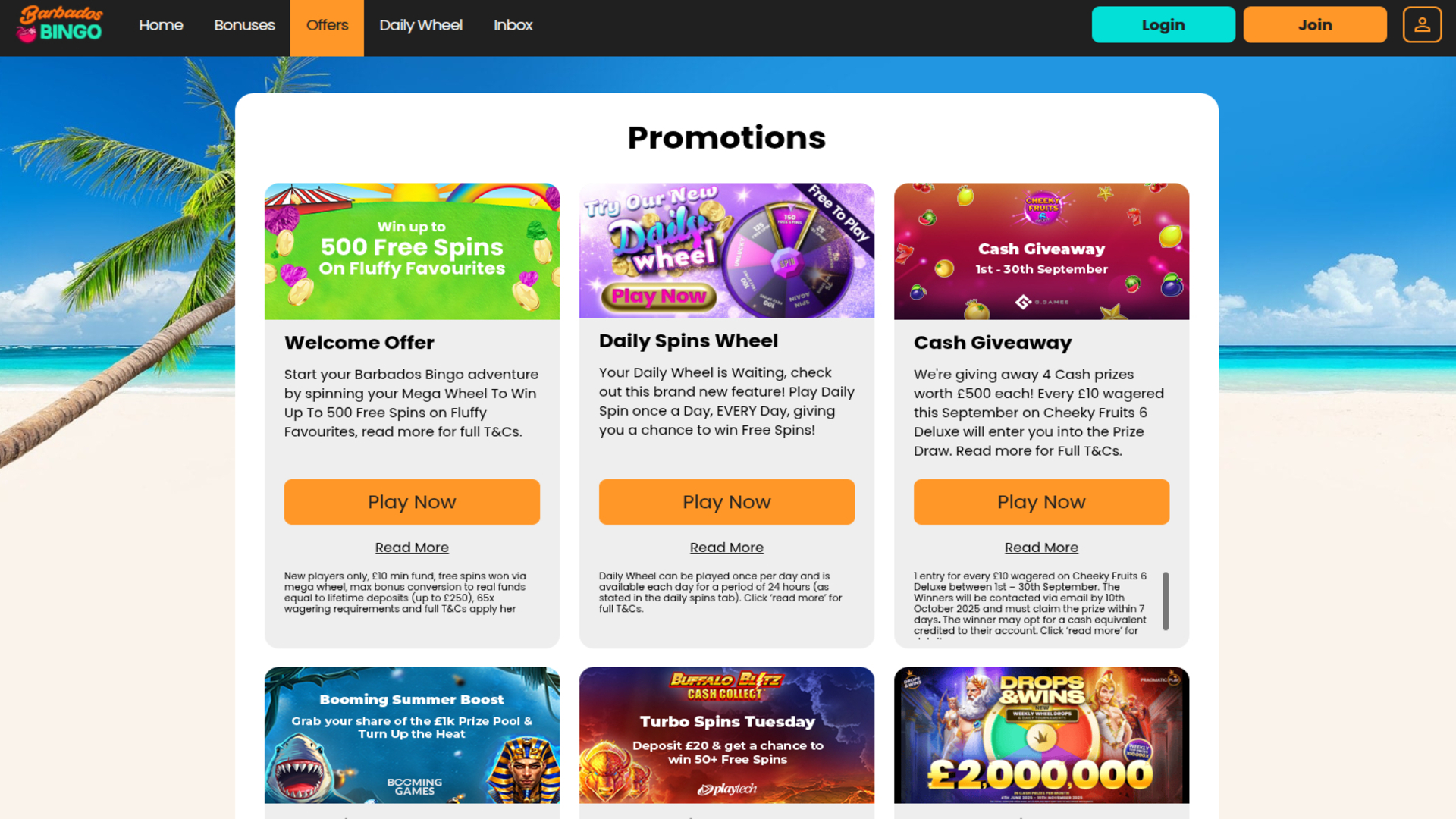 Promozioni desktop di Barbados Bingo