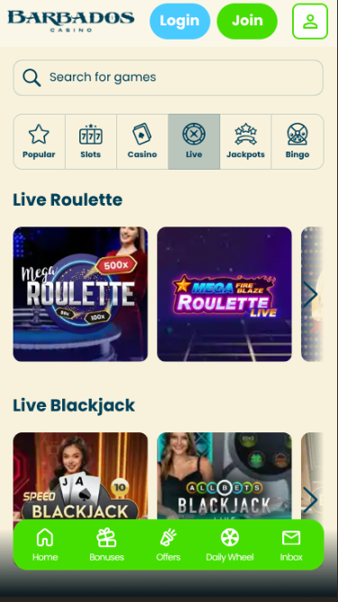 Barbados Casino mobile Live-Dealer