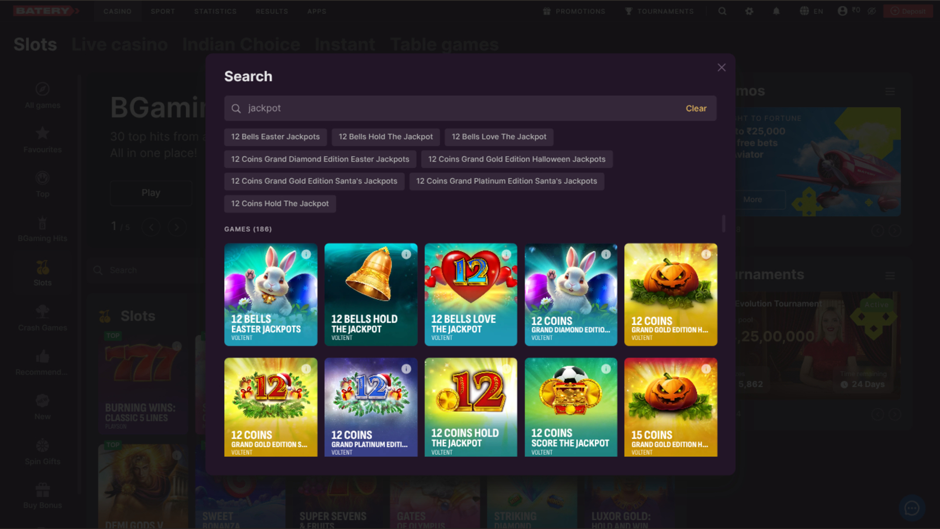 BateryBet Casino Desktop Jackpot