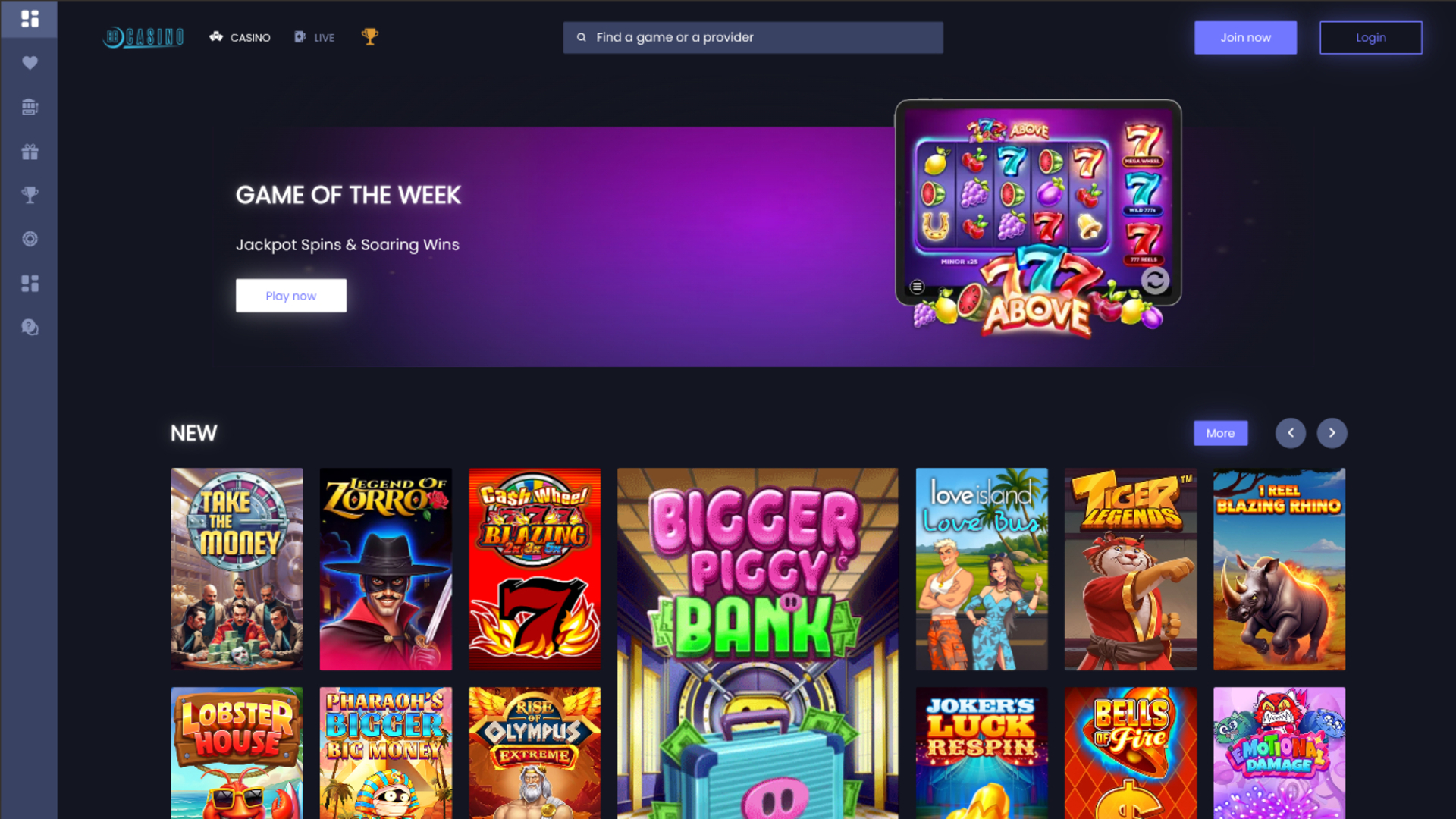 BB Casino Desktop-Startseite