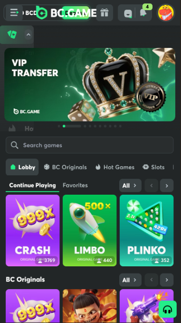 Jeux mobiles de BC.Game Casino