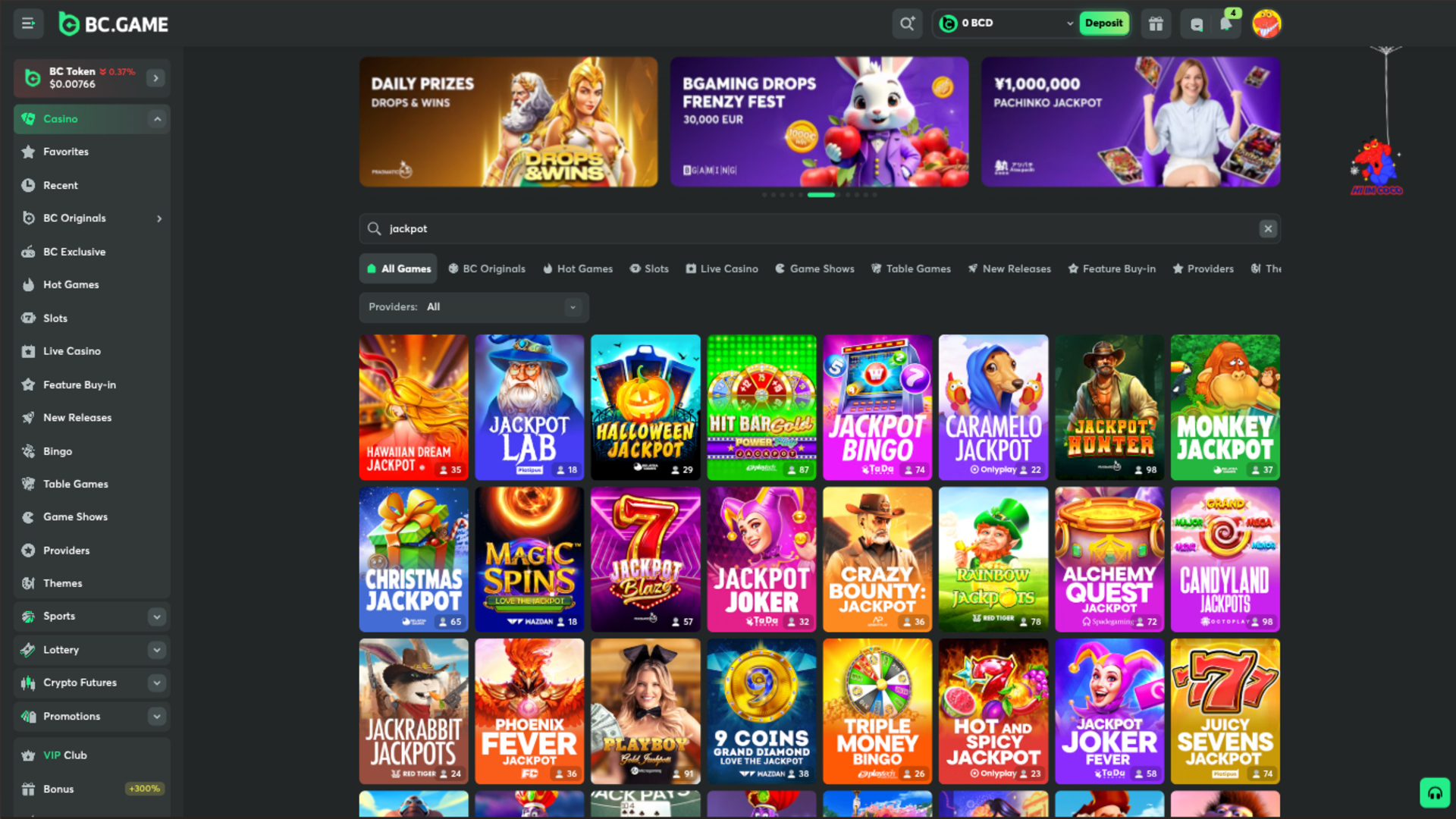 Jackpot de BC.Game Casino sur ordinateur