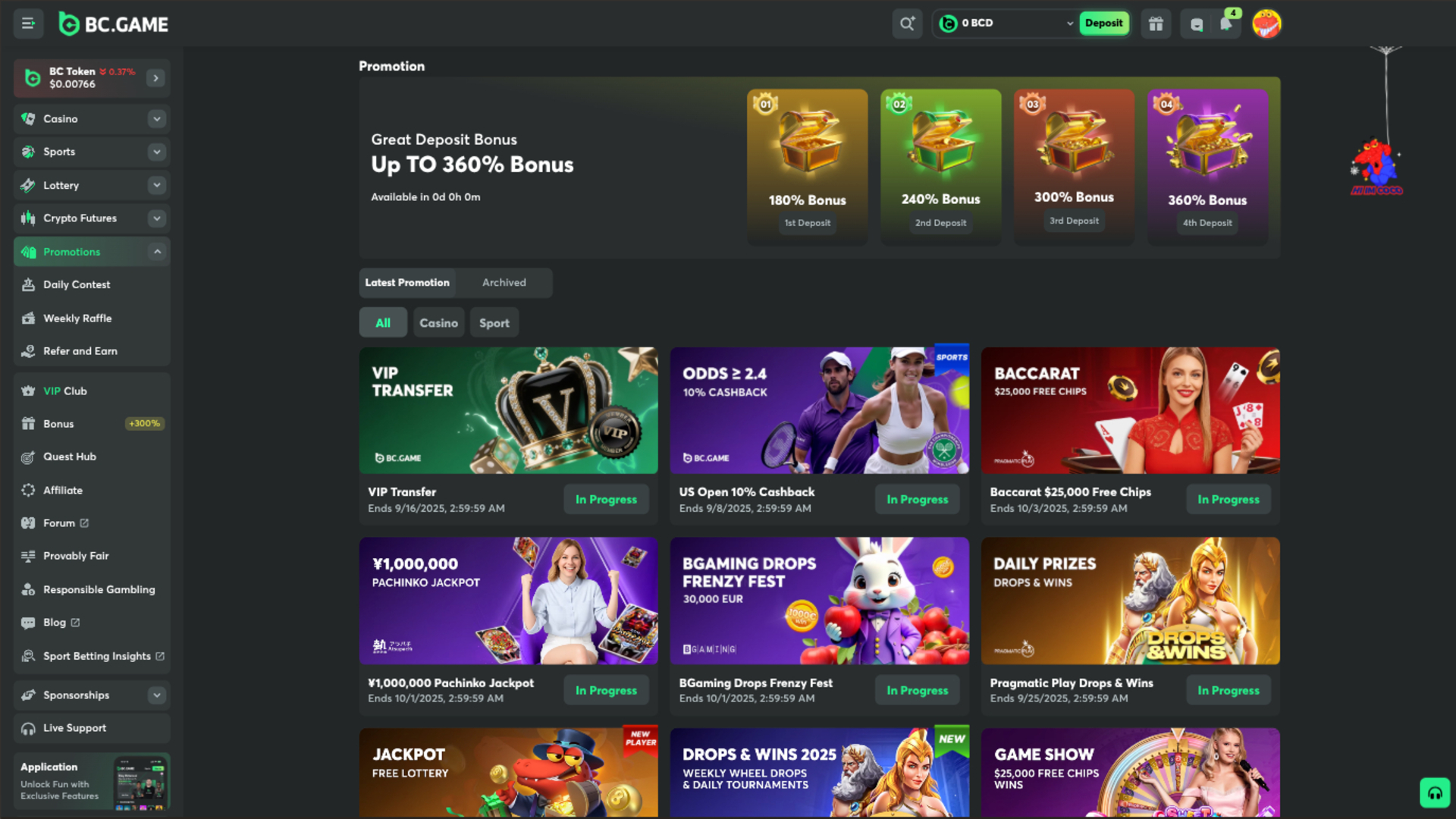 Promotions de BC.Game Casino sur ordinateur