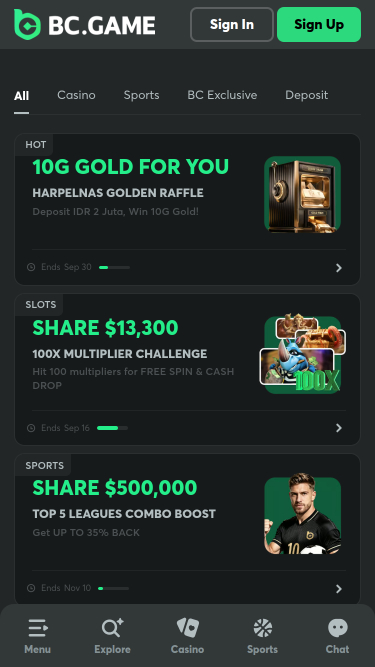 Promotions mobiles du casino BC.Game