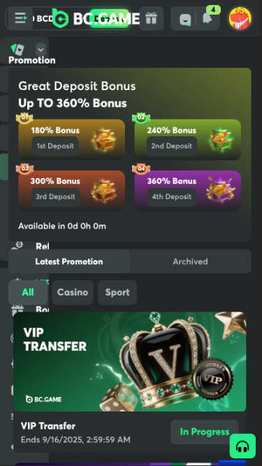 Promotions mobiles de BC.Game Casino