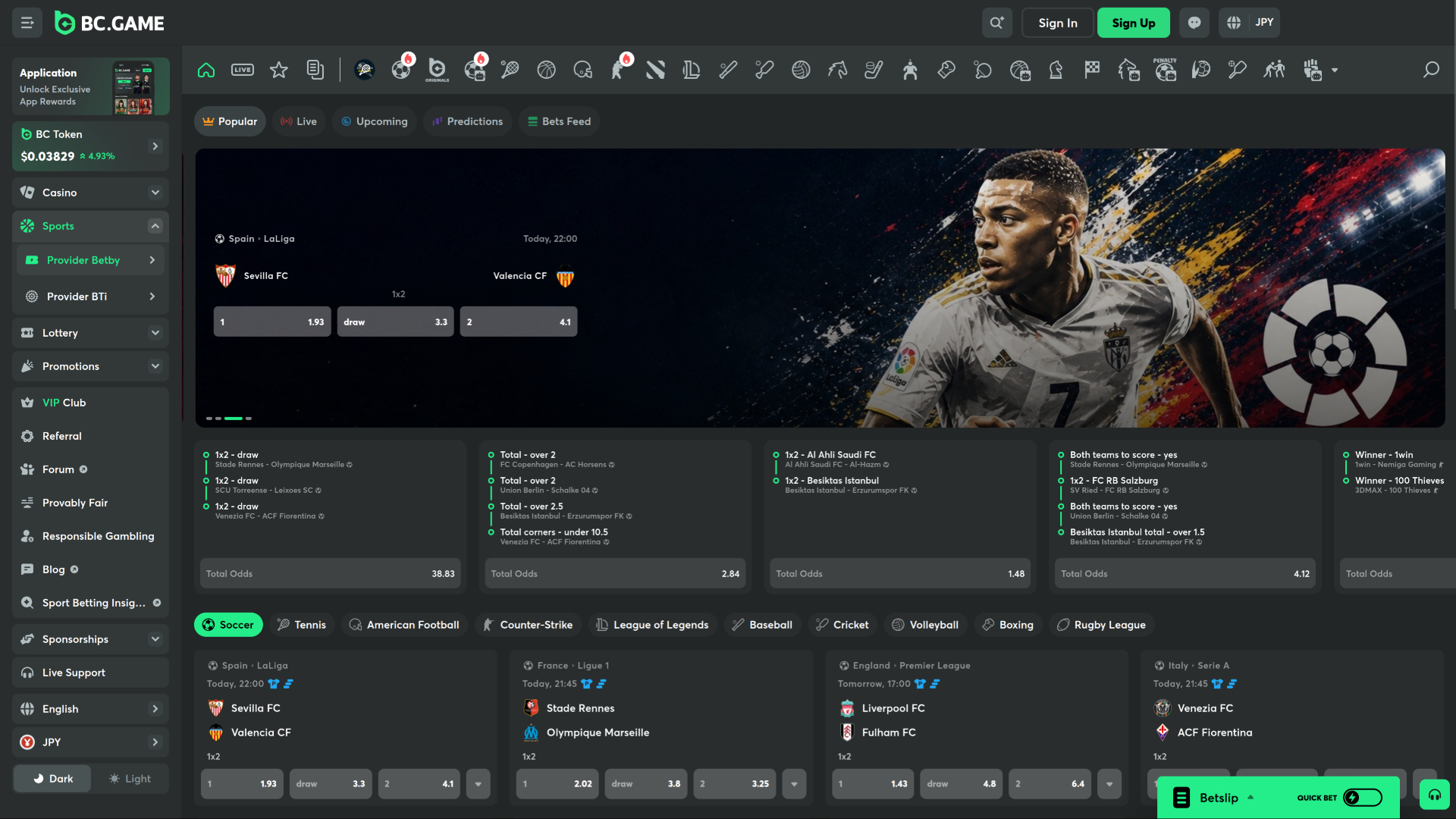 BC.Game Casino Sports sur ordinateur