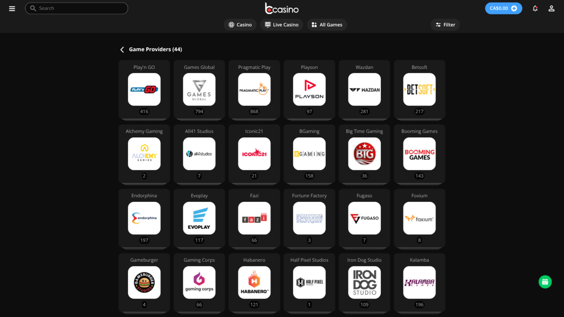Desarrolladores de juegos de bCasino para escritorio