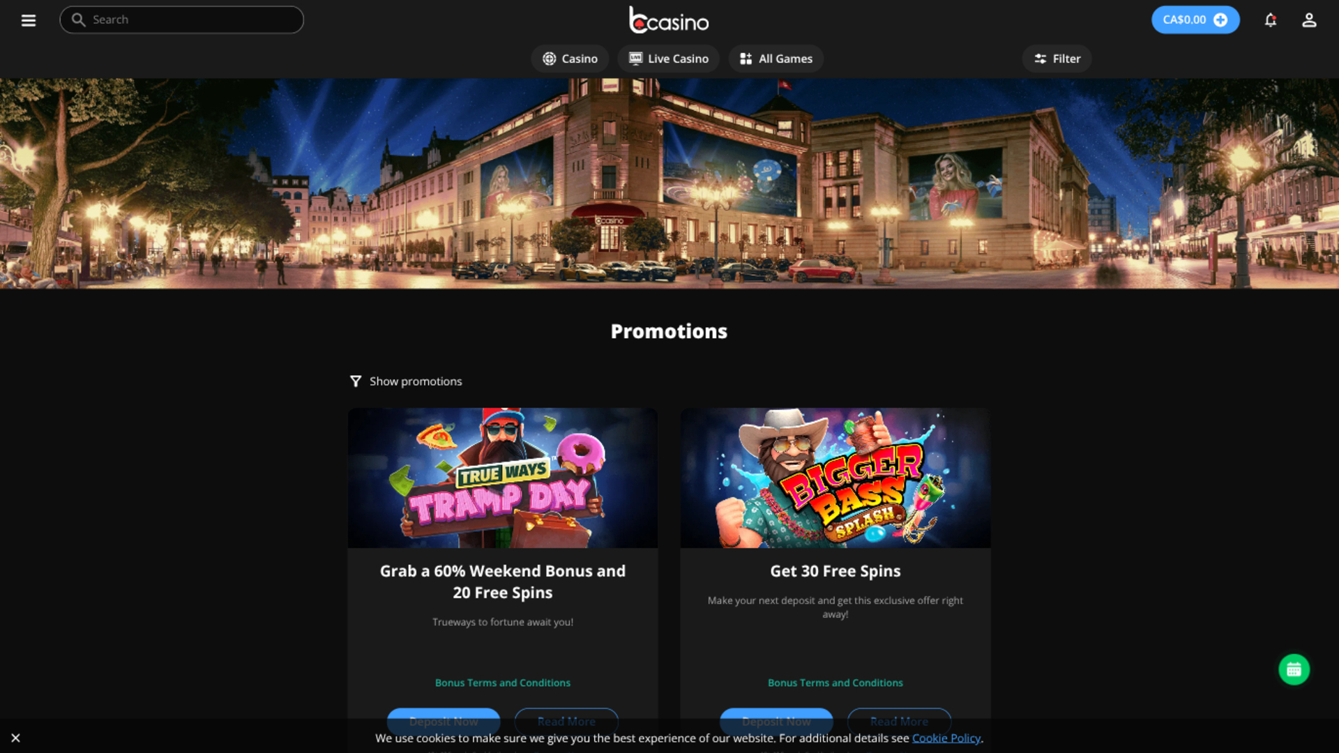 Promociones de bCasino para escritorio