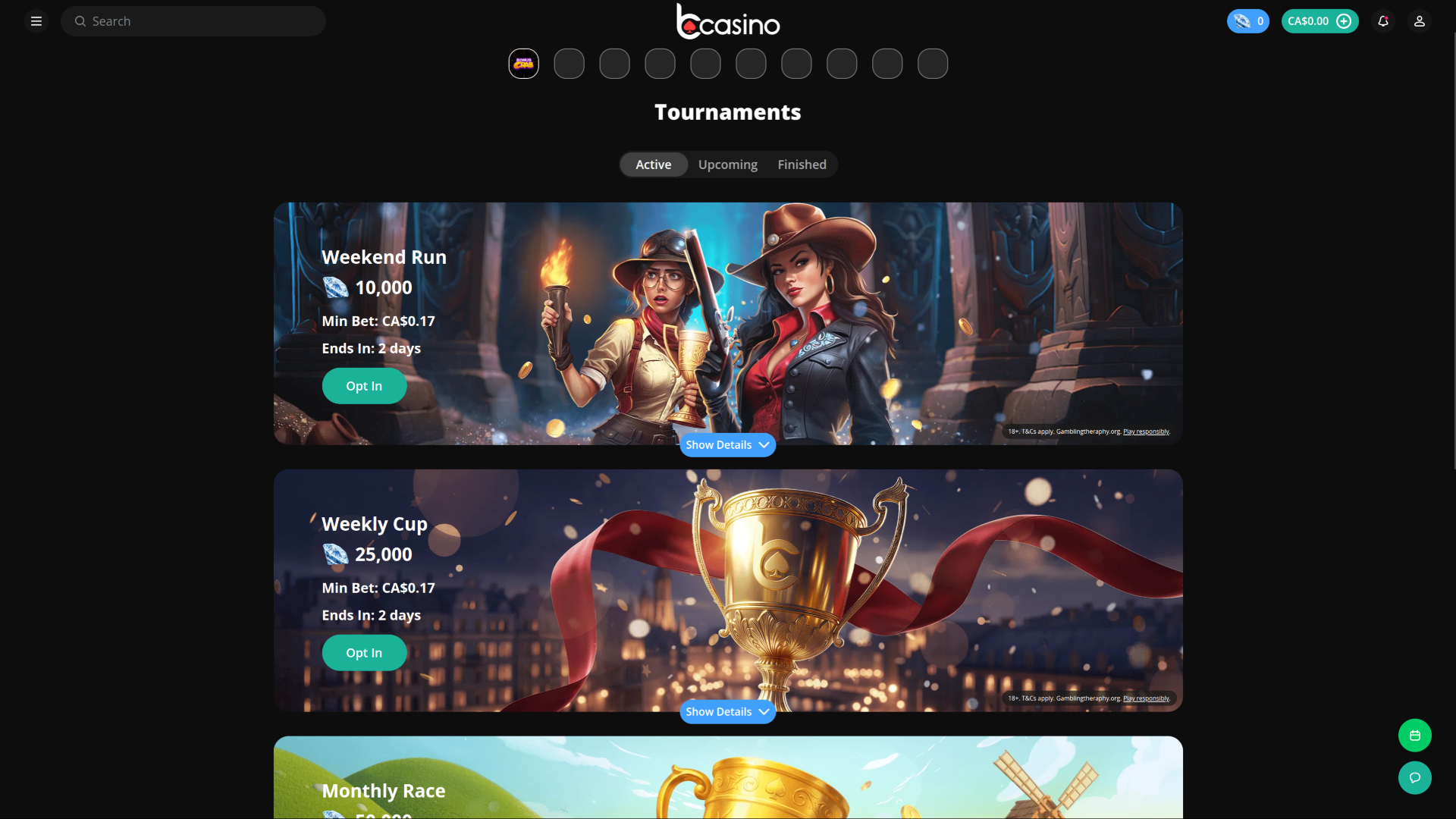 Torneos de escritorio de bCasino