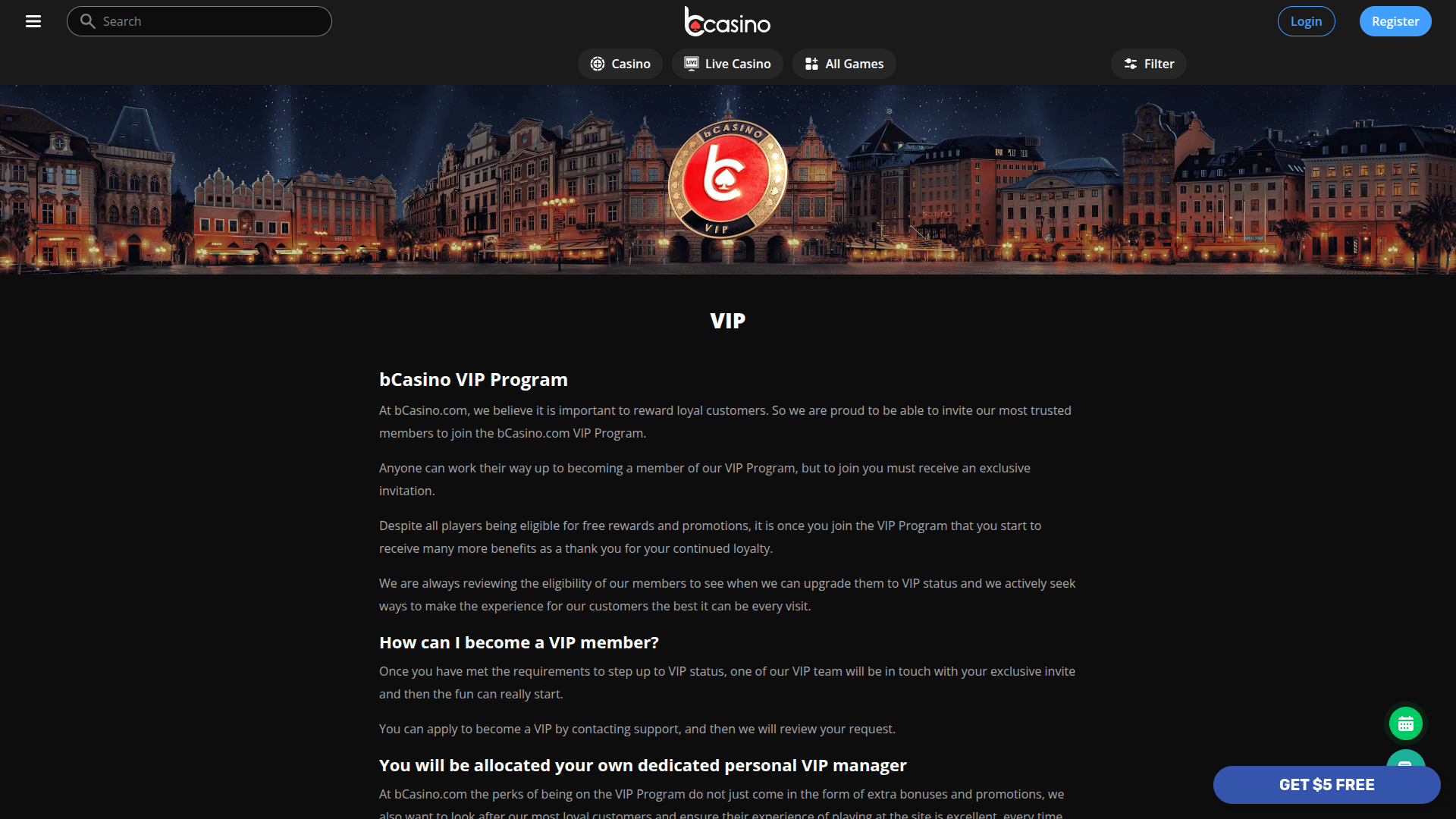 Programa VIP de Bcasino Escritorio