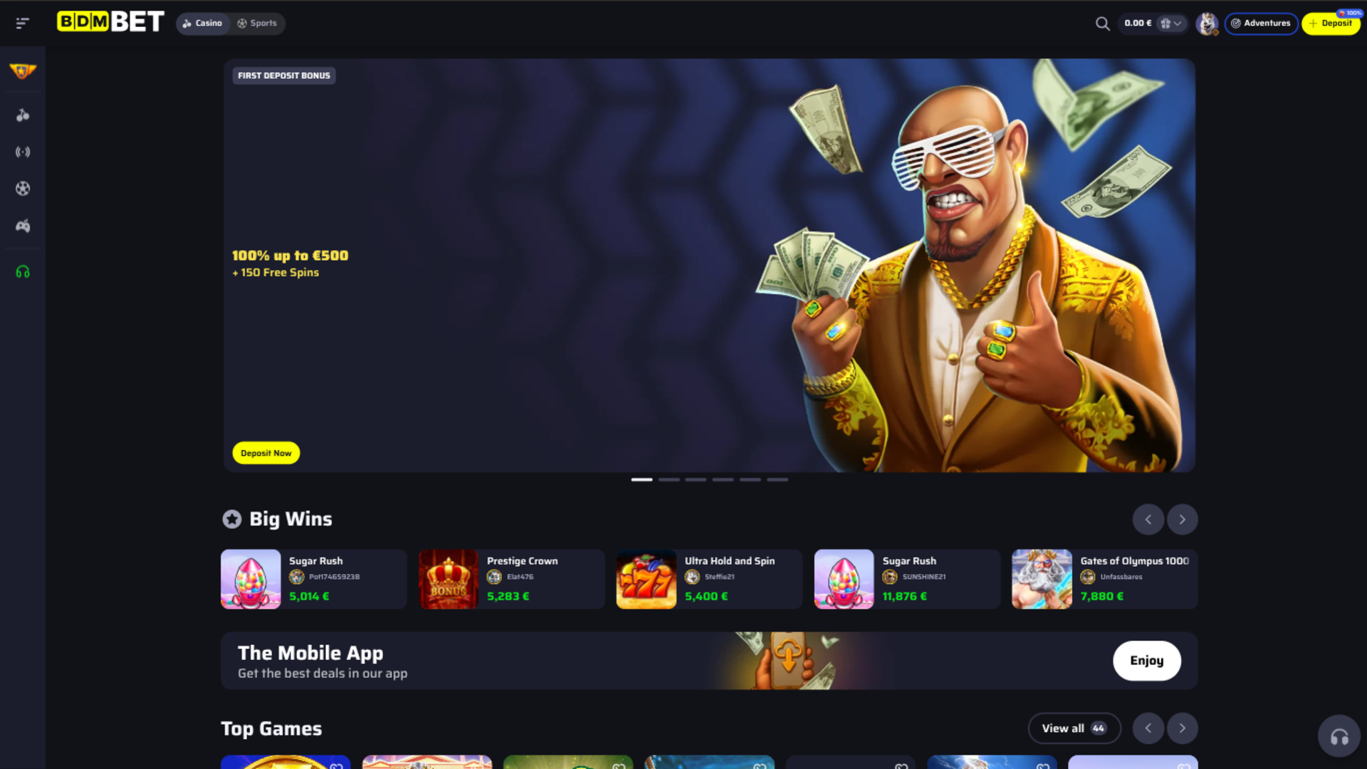 Pagina iniziale desktop di BdmBet Casino