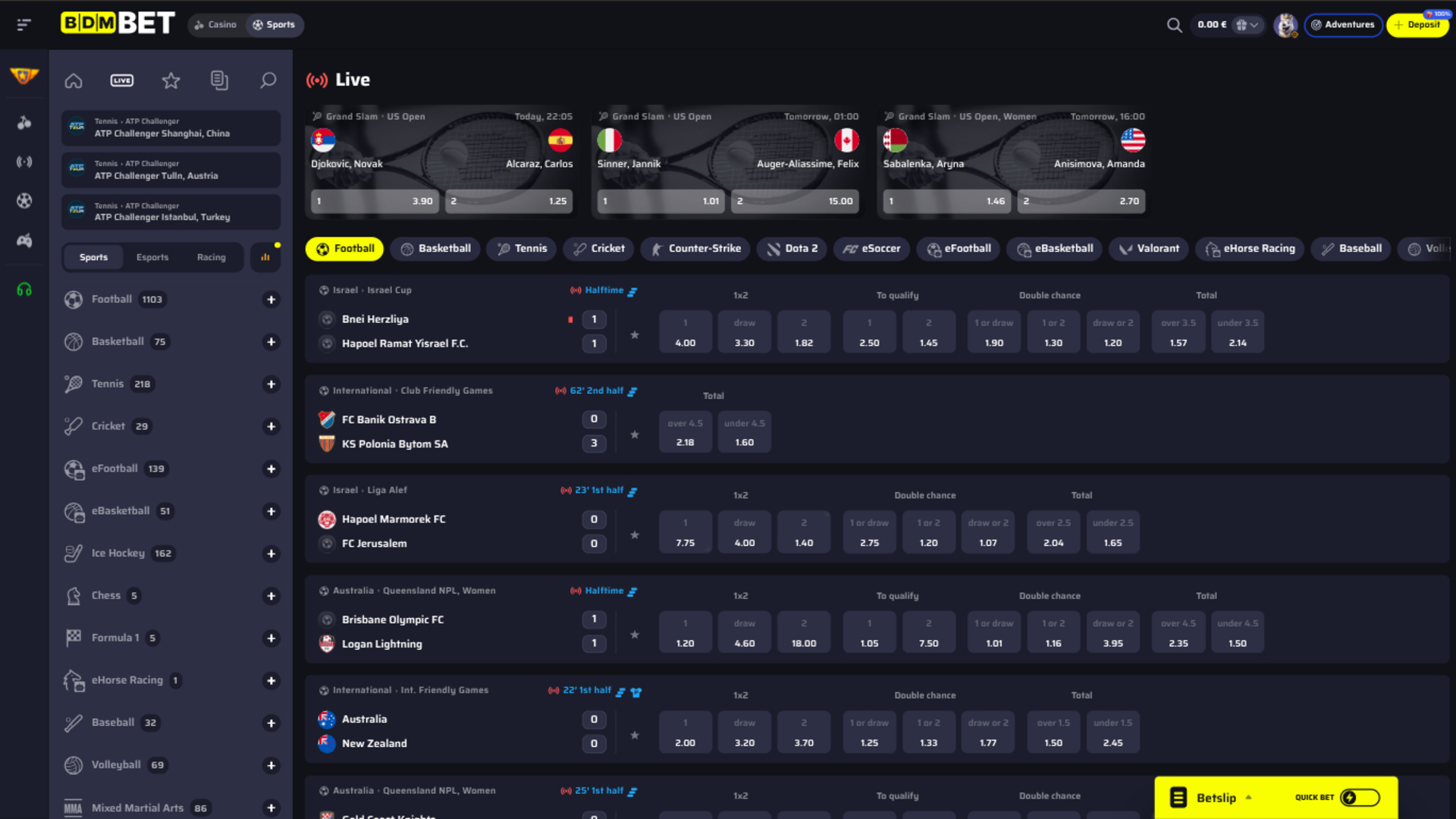 Sport desktop di BdmBet Casino