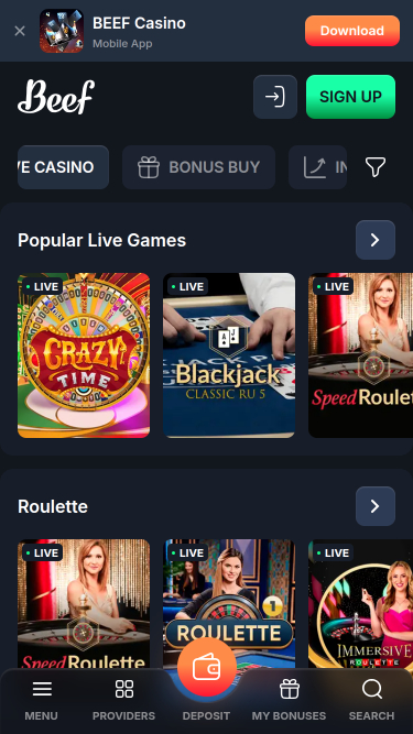 Beef Casino Live Dealer Mobile