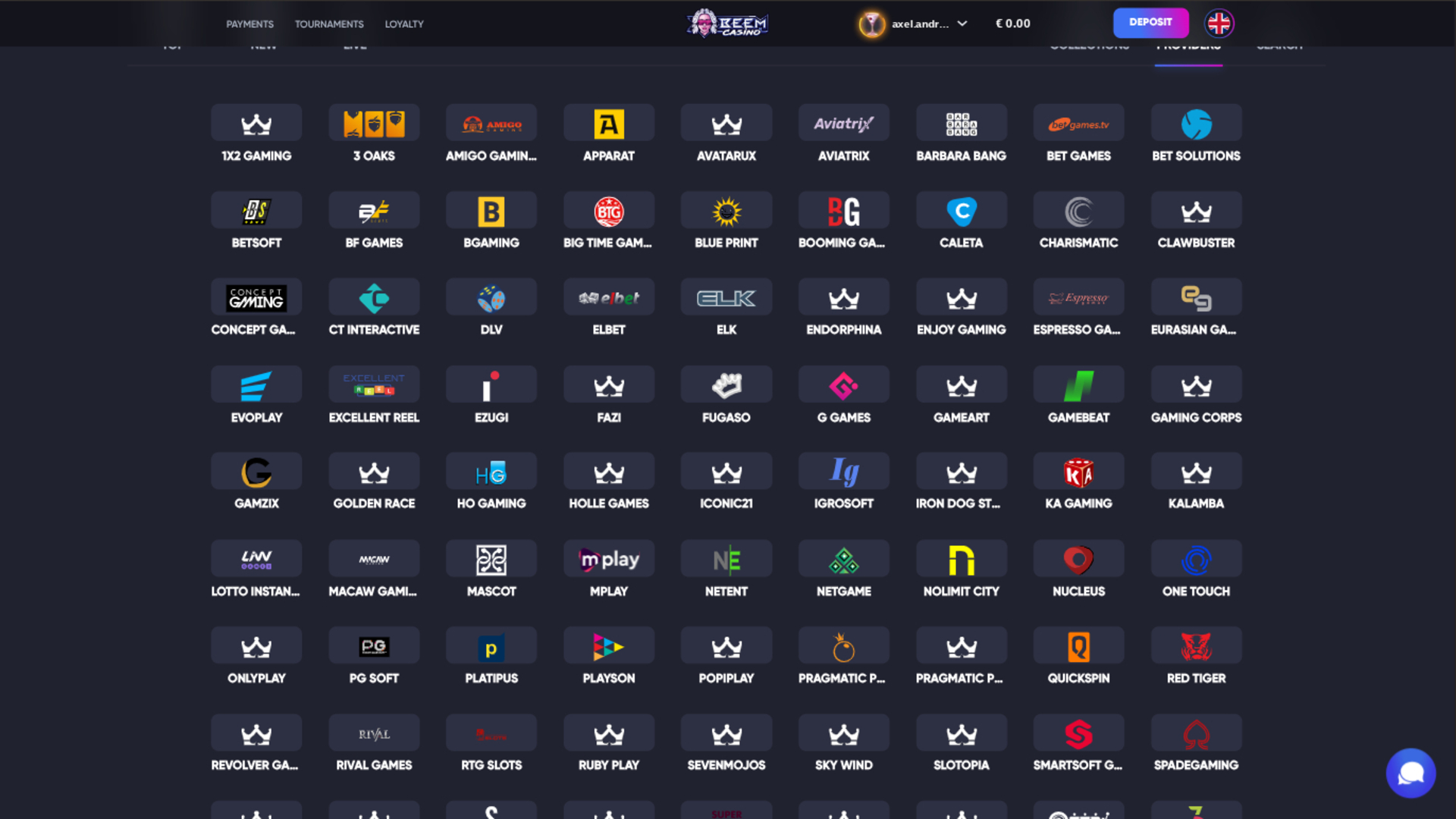 Développeurs de jeux de Beem Casino sur ordinateur