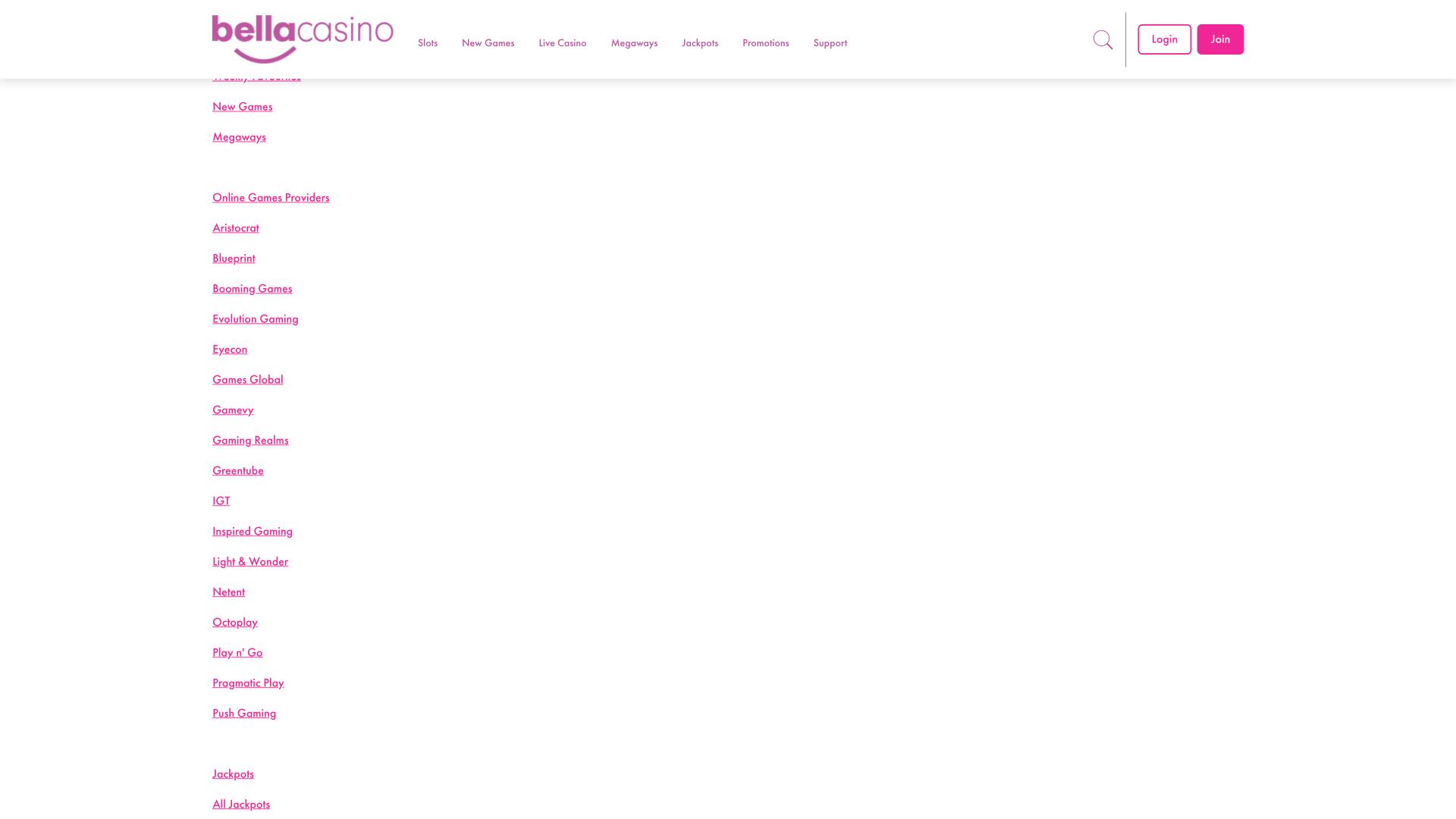 Page des développeurs de jeux de Bella Casino