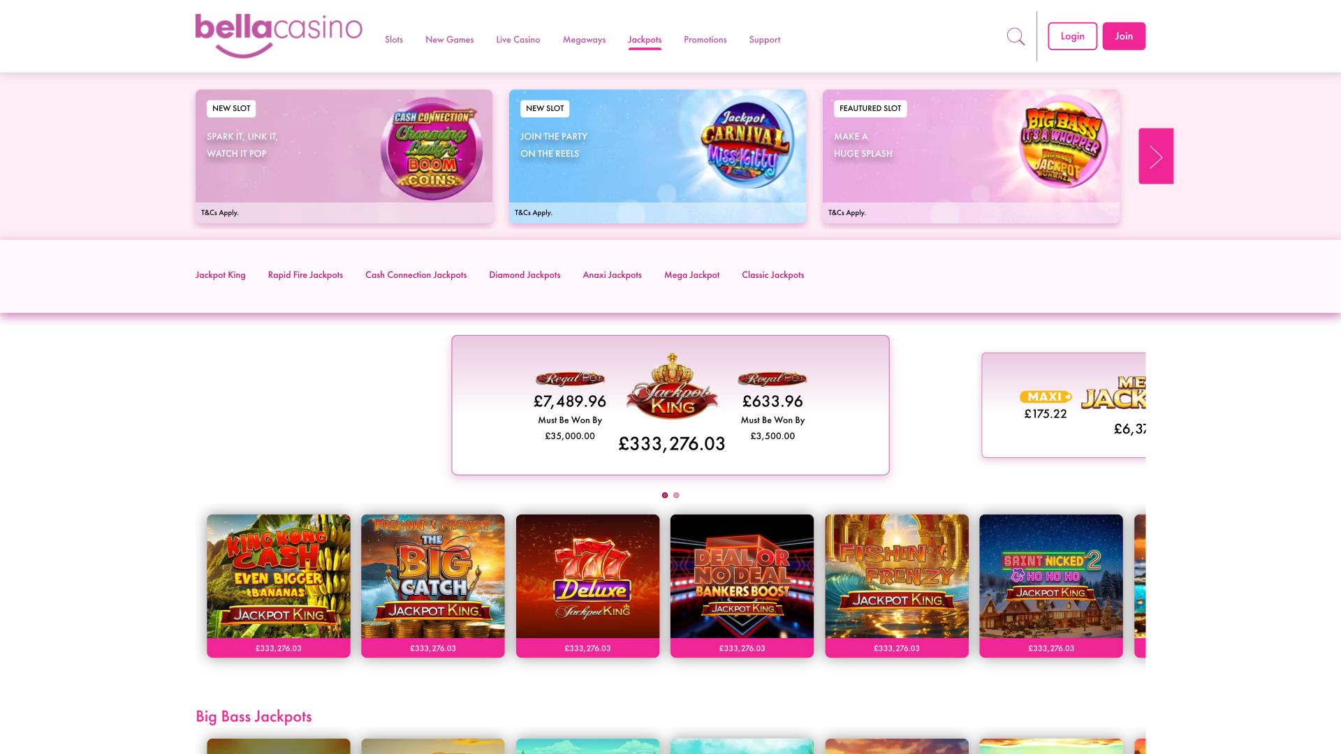 page du jackpot de Bella Casino