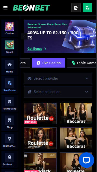 Beonbet Casino Mobile Live Dealer